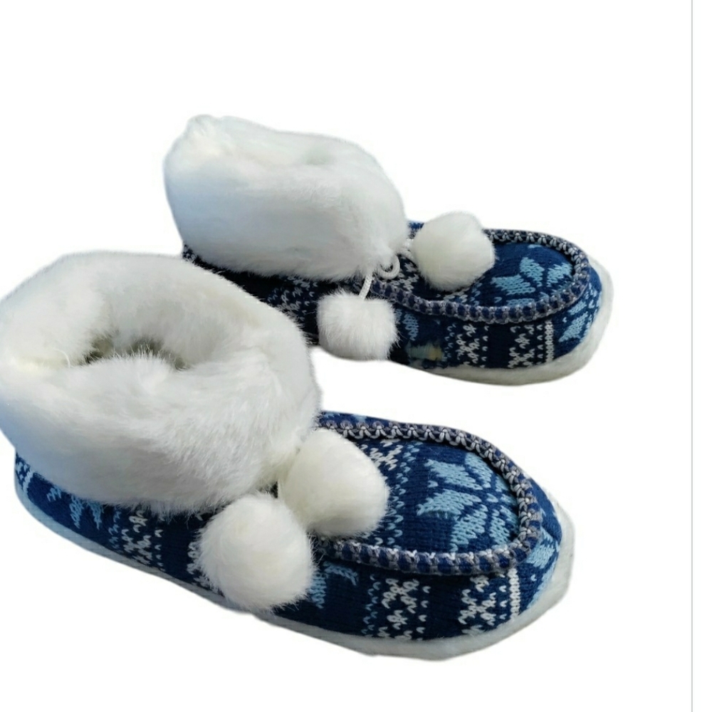 Cozy Nordic Knit Fuzzy Pom Bootie Slippers Indoor/outdoor Fair Isle